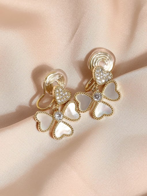 14k Gold [ ear clip] Brass Shell Heart Minimalist Drop Earring